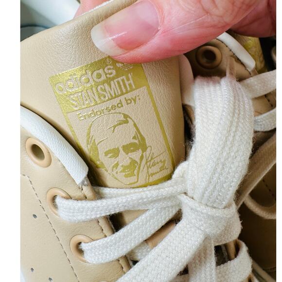 Adidas Gold Stan Smith Colab Tan & White Leather Lace up Sneaker Shoes 8 - Picture 6 of 12